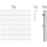 Alberts 669485 Recinzione a doppia rete metallica come set completo di 12 pezzi, zincato a caldo, altezza 163 cm, lunghezza 12,5 m