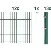Alberts 672270: Recinzione a pannelli doppi, set completo da 26 elementi, rivestita in plastica, colore verde, altezza 143 cm, lunghezza 30 metri