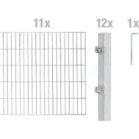 Alberts 656614 Recinzione a doppia rete metallica come set completo da 24 pezzi, zincato a caldo, altezza 200 cm, lunghezza 22 m