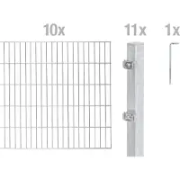 Alberts 652869 Recinzione a doppia rete metallica come set completo di 22 pezzi, zincato a caldo, altezza 180 cm, lunghezza 20 m