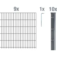 Alberts 673130 Recinzione a doppia rete metallica come set di recinzione completo da 20 pezzi, antracite, altezza 83 cm, lunghezza 22,5 m