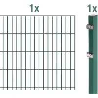 Alberts 641429 Recinzione a doppia rete metallica come set completo, plastificata, verde, altezza 143 cm, lunghezza 2,5 m