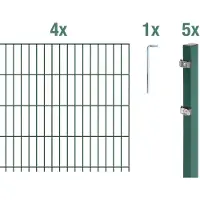 Alberts 641191: Recinzione a pannelli doppi, set completo da 10 pezzi, rivestita in plastica, colore verde, altezza 103 cm, lunghezza 10 metri