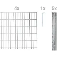 Alberts Recinzione a pannelli a doppia onda, modello 644215, kit completo da 10 pezzi, zincata a caldo, altezza 103 cm, lunghezza 10 metri