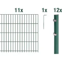 Alberts 672133 Recinzione a doppia rete metallica come set completo da 24 pezzi, plastificata, verde, altezza 83 cm, lunghezza 27,5 m