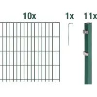 Alberts 672102: Recinzione a pannelli doppi, set completo da 22 elementi, rivestita in plastica, colore verde, altezza 163 cm, lunghezza 25 metri