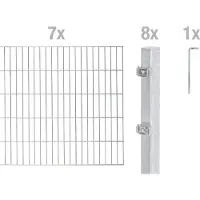 Alberts 655044 Recinzione a doppia rete metallica come set completo di 16 pezzi, zincato a caldo, altezza 80 cm, lunghezza 14 m