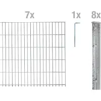 Alberts 674311 Recinzione a doppia rete metallica come set completo di 16 pezzi, zincato a caldo, altezza 163 cm, lunghezza 17,5 m