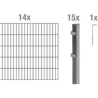 Alberts 653408 Recinzione a doppia rete metallica come set di recinzione completo da 30 pezzi, antracite, altezza 160 cm, lunghezza 28 m