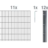 Alberts 673451 Recinzione a doppia rete metallica come set completo da 24 pezzi, antracite, altezza 123 cm, lunghezza 27,5 m