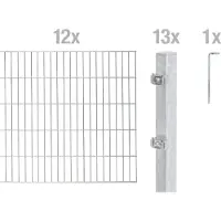 Alberts 653088 Recinzione a doppia rete metallica come set completo di 26 pezzi, zincato a caldo, altezza 140 cm, lunghezza 24 m