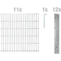 Alberts 674571 Recinzione a doppia rete metallica come set completo da 24 pezzi, zincato a caldo, altezza 123 cm, lunghezza 27,5 m