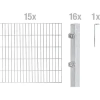 Alberts 653422 Recinzione a doppia rete metallica come set completo di 32 pezzi, zincato a caldo, altezza 140 cm, lunghezza 30 m