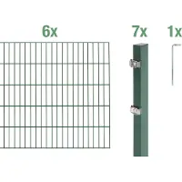 Alberts 651060 Recinzione a doppia rete metallica come set completo di 14 pezzi, verde, altezza 160 cm, lunghezza 12 m