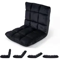 Costway Sedia da pavimento con schienale regolabile, poltrona da pavimento imbottita, cuscino da pavimento pieghevole, sedia da meditazione, poltrona relax, cuscino thailandese, nero