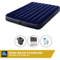 Intex Letto gonfiabile - 2 persone - 137 x 191 x 25 cm - Blu + pompa elettrica - 650 litri/min + lenzuolo nero + kit di riparazione