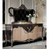 Casa Padrino set di mobili barocchi grigio scuro / beige / oro - 1 credenza con 4 ante e 1 specchio - Mobili barocchi fatti a mano - Nobile e magnifico
