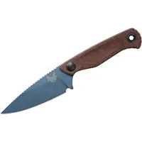Benchmade Coltello Dacian Magnacut Blue Titanium Cerakote, brown canvas micarta, leather sheath