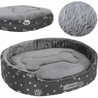 Welsti Letto ovale per cani e gatti, pelliccia grigia M 58x47