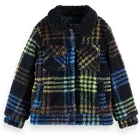 Scotch & Soda Boys Teddy Trucker Jacket Sky Captain/ Mustang/ Limeaid Chec Taglia: 6 | Giacche Outlet | Unisex | Verde