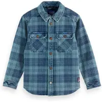 Scotch & Soda Boys Denim Washed Checked Overshirt Indigo Check Taglia: 10 | Giacche Outlet | Unisex | Blu