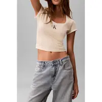 Calvin Klein Ss Monologo Scoop Neck Top Vanilla Custard Taglia: XL | Maglie Sportivi Outlet | Donna | Bianco