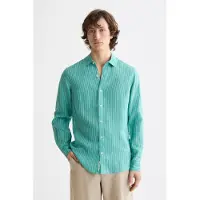 Scotch & Soda Seasonal Core - Regular-fit Striped Linen Shirt Agate Green Taglia: XXL | Camicie Casual Outlet | Uomo | Bianco