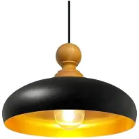 Bamyum Androa Lampada a sospensione in legno 40 cm Lampada a 1 luce Lampada da sala da pranzo Industrial, plafoniera da interno in metallo Lampada industriale Vintage, lampada da cucina - Nero