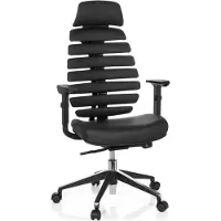 Hjh OFFICE Sedia da ufficio professionale ERGO LINE II PRO Sedia da scrivania ergonomica con braccioli (regolabili in altezza) in pelle nera Sedia girevole per ufficio e casa