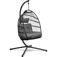 Swoods Sedia sospesa con telaio per interni ed esterni – pieghevole – dotata di grandi cuscini – struttura rattan elegante multifunzionale portata 150