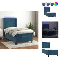 vidaXL Letto a molle con materasso e LED in velluto blu scuro 90x200 cm - Letti e strutture letto