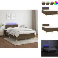 vidaXL Letto a molle con materasso e LED in tessuto marrone scuro 120x200 cm - Letti & strutture letto