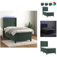 vidaXL Letto a molle con materasso e LED in velluto verde scuro 100x200 cm - Letti e strutture letto