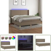 The Living Store Letto a molle insacchettate con materasso e tessuto LED Taupe 200x200 cm