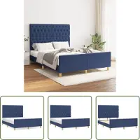The Living Store Struttura letto con testiera blu 140x190 cm in tessuto