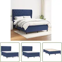 The Living Store Letto a molle con materasso Blu 140x190 cm in tessuto