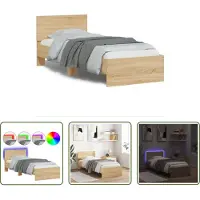 The Living Store Struttura letto con testiera e luci LED Rovere Sonoma 90x200cm