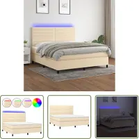 The Living Store Letto a molle insacchettate con materasso e LED in tessuto crema 160x200 cm