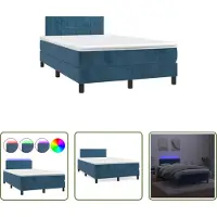 The Living Store Letto a molle con materasso e LED in velluto blu scuro 120x190 cm