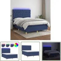 The Living Store Letto a molle insacchettate con materasso e LED Tessuto blu 140x200 cm