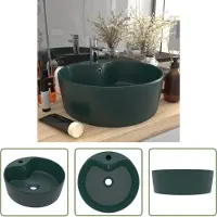 The Living Store Lavabo con troppopieno verde scuro opaco 36x13 cm in Vetroceramica