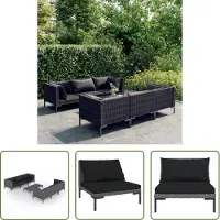 The Living Store Set da salotto da giardino 7 pezzi con cuscini in poly rattan grigio scuro