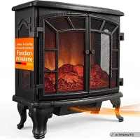 Monzana DEUBA Caminetto Elettrico 2000W Termocamino Luce LED Effetto Fiamma Realistico Stufa Elettrica Camino Nero Doppia Porta