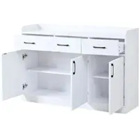 OKWISH Mobile contenitore con 3 cassetti e 3 ante, design a righe, adatto per il soggiorno o l'ingresso, con ripiani regolabili, colore bianco