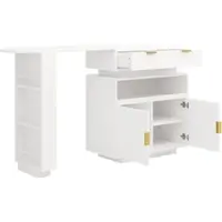 STILVORA Tavolo allungabile con spazio contenitore e illuminazione LED, isola da cucina con funzione girevole a 360°, tavolo da cucina utilizzabile come mobile bar portatile, colore bianco