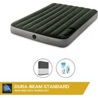Intex Letto ad aria - 2 persone - 137 x 191 x 25 cm - Verde - Con pompa a pedale incorporata + lenzuolo nero + set di riparazione