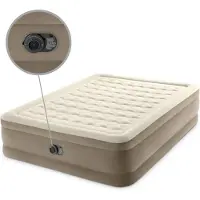 OEM Letto ad aria Intex - 2 persone - 152 x 203 x 46 cm - Beige - Con pompa incorporata, lenzuola antracite, cuscino, federe Molton 2 in 1 e set di riparazione