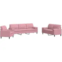 vidaXL Set di divani a 3 pezzi con cuscini e imbottiture Velluto rosa