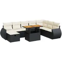 vidaXL Set di divani da giardino da 9 pezzi con cuscini in polirattan nero
