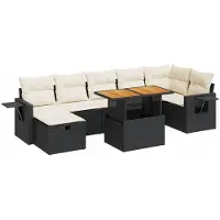 vidaXL Set di divani da giardino 5 pezzi con cuscini in polirattan nero acacia